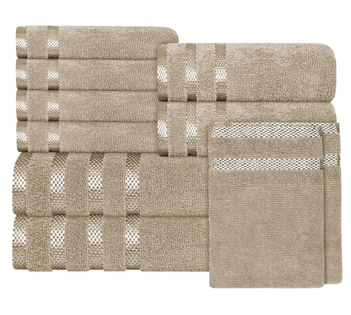 OLIVIA ROCCO Belmont Viscose Stripe Beige Towels 100% Cotton Hotel Quality Bath Towels