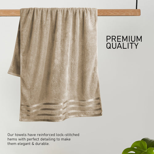 OLIVIA ROCCO Belmont Viscose Stripe Beige Towels 100% Cotton Hotel Quality Bath Towels