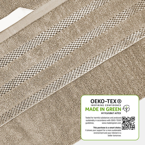 OLIVIA ROCCO Belmont Viscose Stripe Beige Towels 100% Cotton Hotel Quality Bath Towels