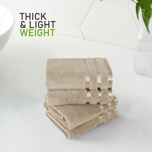 OLIVIA ROCCO Belmont Viscose Stripe Beige Towels 100% Cotton Hotel Quality Bath Towels