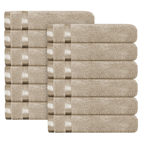 OLIVIA ROCCO Belmont Viscose Stripe Beige Towels 100% Cotton Hotel Quality Bath Towels