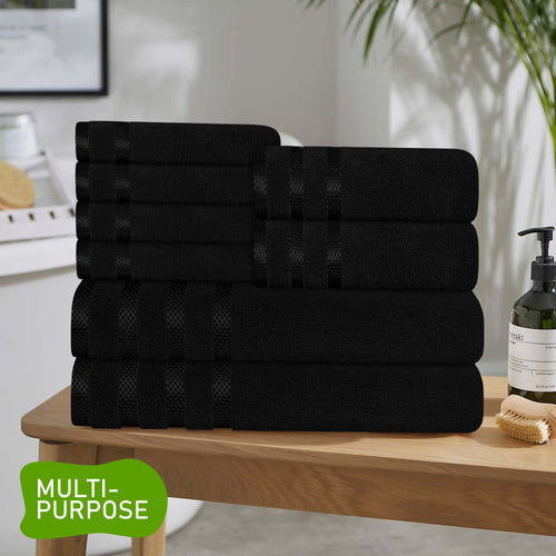 OLIVIA ROCCO Towels Belmont Viscose Stripe Black 100% Cotton Hotel Quality Bath Towels