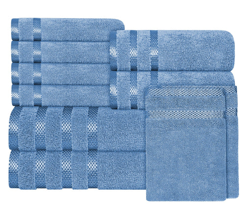 OLIVIA ROCCO Belmont Viscose Stripe Blue Towels 100% Cotton Hotel Quality Super Absorbent
