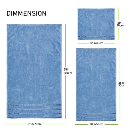 OLIVIA ROCCO Belmont Viscose Stripe Blue Towels 100% Cotton Hotel Quality Super Absorbent