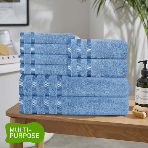 OLIVIA ROCCO Belmont Viscose Stripe Blue Towels 100% Cotton Hotel Quality Super Absorbent