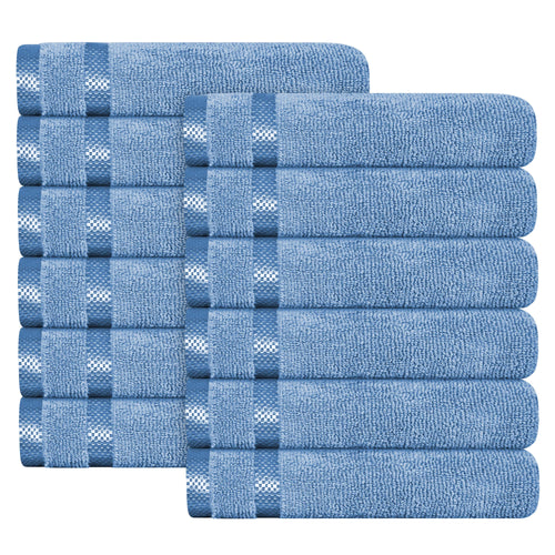 OLIVIA ROCCO Belmont Viscose Stripe Blue Towels 100% Cotton Hotel Quality Super Absorbent
