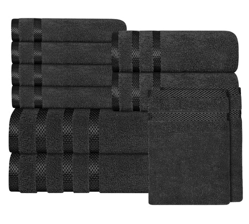 OLIVIA ROCCO Belmont Viscose Stripe Grey Towels 100% Cotton Hotel Quality Super Absorbent