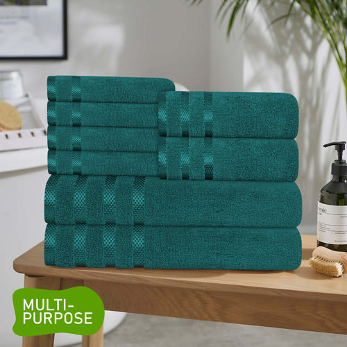 OLIVIA ROCCO Belmont Viscose Stripe Jade Green Towels 100% Cotton Hotel Quality Easy-Care Hotel-Quality Bathroom