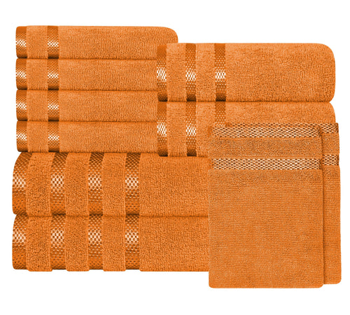 OLIVIA ROCCO Belmont Viscose Stripe Orange Towels 100% Cotton Hotel Quality Bath Towels