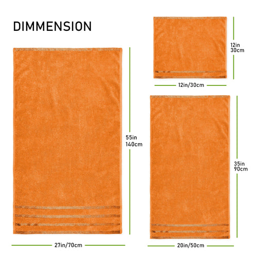 OLIVIA ROCCO Belmont Viscose Stripe Orange Towels 100% Cotton Hotel Quality Bath Towels