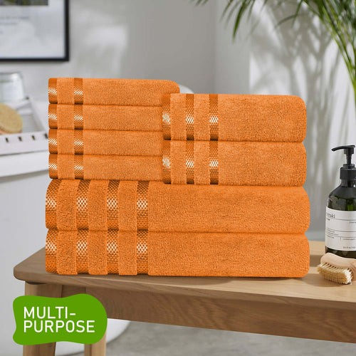 OLIVIA ROCCO Belmont Viscose Stripe Orange Towels 100% Cotton Hotel Quality Bath Towels