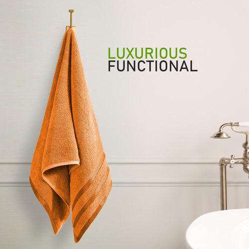 OLIVIA ROCCO Belmont Viscose Stripe Orange Towels 100% Cotton Hotel Quality Bath Towels