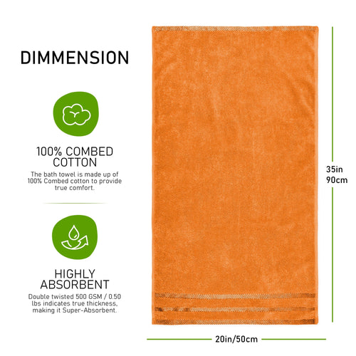 OLIVIA ROCCO Belmont Viscose Stripe Orange Towels 100% Cotton Hotel Quality Bath Towels