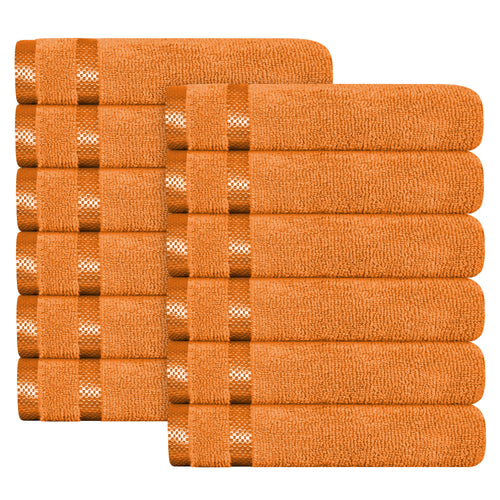 OLIVIA ROCCO Belmont Viscose Stripe Orange Towels 100% Cotton Hotel Quality Bath Towels