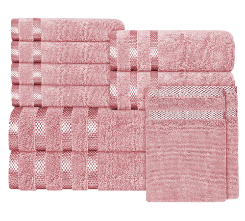 OLIVIA ROCCO Belmont Viscose Stripe Pink Towels 100% Cotton Hotel Quality Super Absorbent
