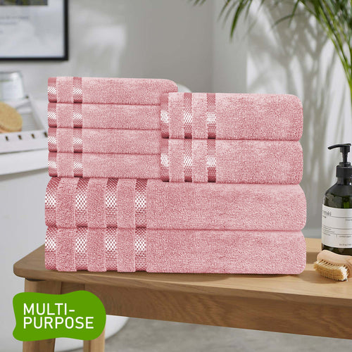 OLIVIA ROCCO Belmont Viscose Stripe Pink Towels 100% Cotton Hotel Quality Super Absorbent