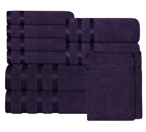 OLIVIA ROCCO Belmont Viscose Stripe Purple Towels 100% Cotton Hotel Quality Bath Towels