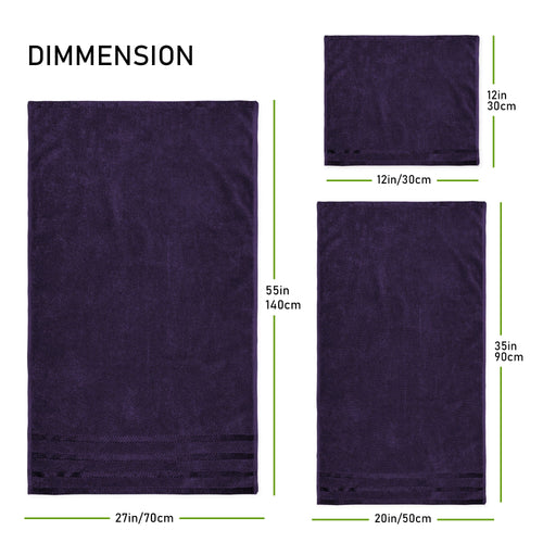 OLIVIA ROCCO Belmont Viscose Stripe Purple Towels 100% Cotton Hotel Quality Bath Towels
