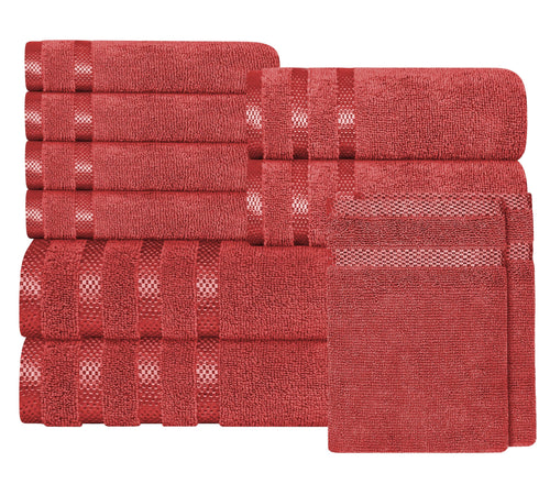 OLIVIA ROCCO Belmont Viscose Stripe Red Towels 100% Cotton Hotel Quality Super Absorbent