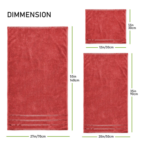 OLIVIA ROCCO Belmont Viscose Stripe Red Towels 100% Cotton Hotel Quality Super Absorbent