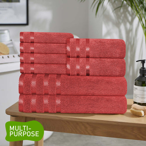 OLIVIA ROCCO Belmont Viscose Stripe Red Towels 100% Cotton Hotel Quality Super Absorbent
