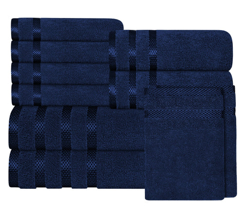 OLIVIA ROCCO Belmont Viscose Stripe Royal Blue Towels 100% Cotton Hotel Quality 10 Piece