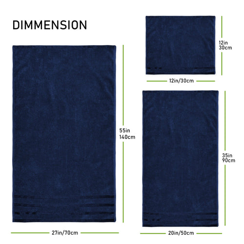 OLIVIA ROCCO Belmont Viscose Stripe Royal Blue Towels 100% Cotton Hotel Quality 10 Piece
