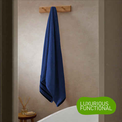 OLIVIA ROCCO Belmont Viscose Stripe Royal Blue Towels 100% Cotton Hotel Quality 10 Piece