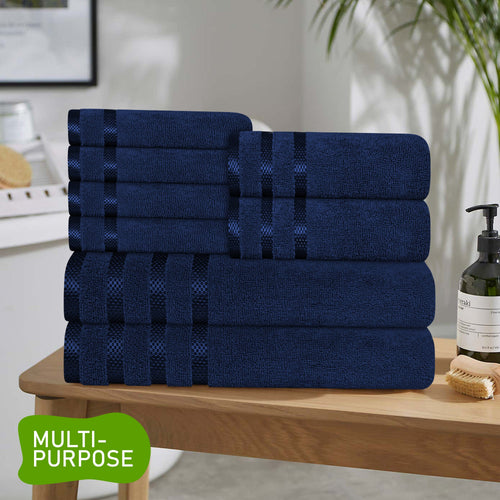 OLIVIA ROCCO Belmont Viscose Stripe Royal Blue Towels 100% Cotton Hotel Quality 10 Piece