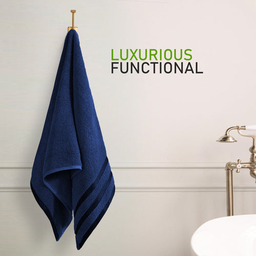OLIVIA ROCCO Belmont Viscose Stripe Royal Blue Towels 100% Cotton Hotel Quality 10 Piece