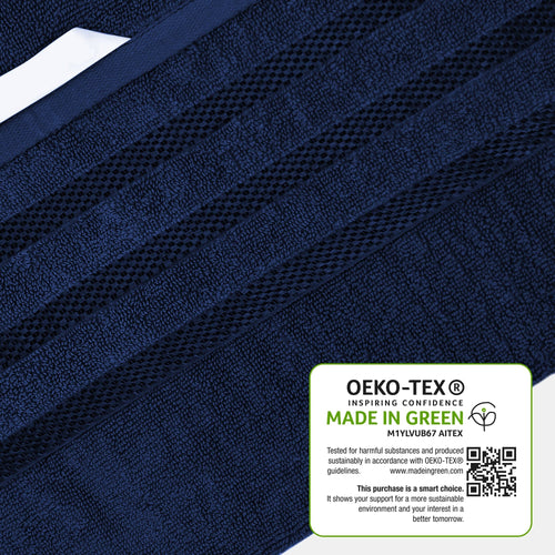 OLIVIA ROCCO Belmont Viscose Stripe Royal Blue Towels 100% Cotton Hotel Quality 10 Piece