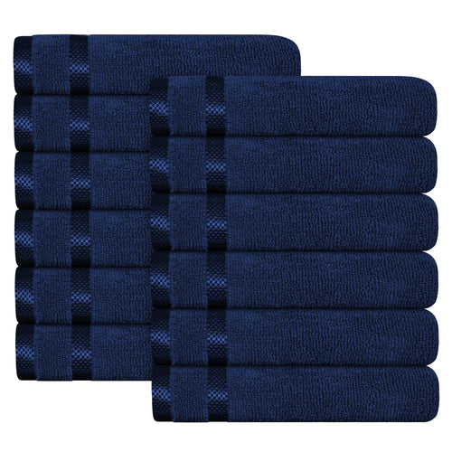OLIVIA ROCCO Belmont Viscose Stripe Royal Blue Towels 100% Cotton Hotel Quality 10 Piece