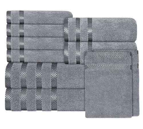 OLIVIA ROCCO Belmont Viscose Stripe Silver Towels 100% Cotton Quality Super Absorbent