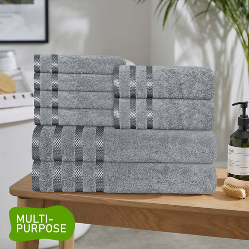 OLIVIA ROCCO Belmont Viscose Stripe Silver Towels 100% Cotton Quality Super Absorbent
