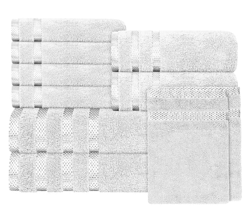OLIVIA ROCCO Belmont Viscose Stripe White Towels 100% Cotton Hotel Quality Bath Towels