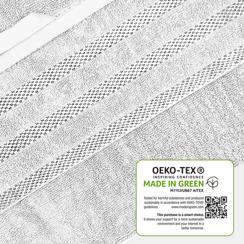 OLIVIA ROCCO Belmont Viscose Stripe White Towels 100% Cotton Hotel Quality Bath Towels