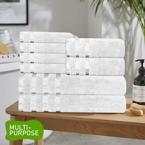 OLIVIA ROCCO Belmont Viscose Stripe White Towels 100% Cotton Hotel Quality Bath Towels