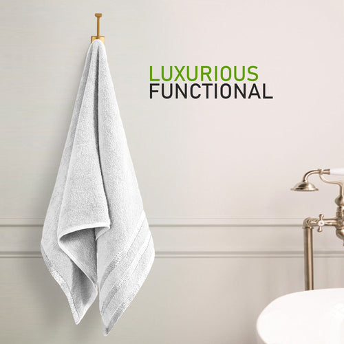 OLIVIA ROCCO Belmont Viscose Stripe White Towels 100% Cotton Hotel Quality Bath Towels
