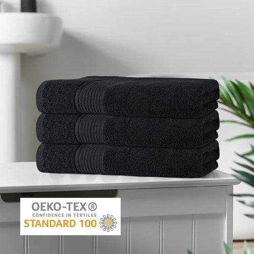 OLIVIA ROCCO Rhodes Towel Black 100% Cotton Hotel Quality Super Absorbent Hand Towels