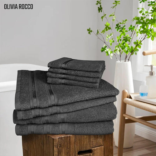 OLIVIA ROCCO Ritz Viscose Stripe Towels Super Soft Cotton Highly Absorbent Jumbo Bath