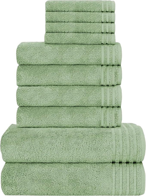 OLIVIA ROCCO Monaco 10 Piece Luxury Egyptian Cotton Towel Set 500 GSM With 4 Face Towels