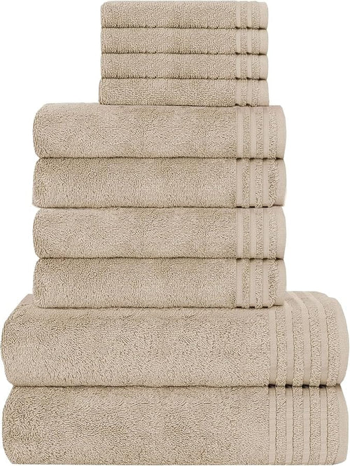 OLIVIA ROCCO Monaco 10 Piece Luxury Egyptian Cotton Towel Set 500 GSM With 4 Face Towels