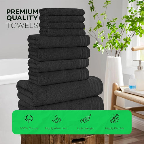 OLIVIA ROCCO Monaco 10 Piece Luxury Egyptian Cotton Towel Set 500 GSM With 4 Face Towels