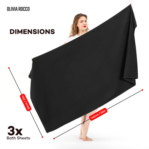 OLIVIA ROCCO Monaco 3 Pack Extra Large Bath Sheets 500GSM 100% Cotton Highly Absorbent