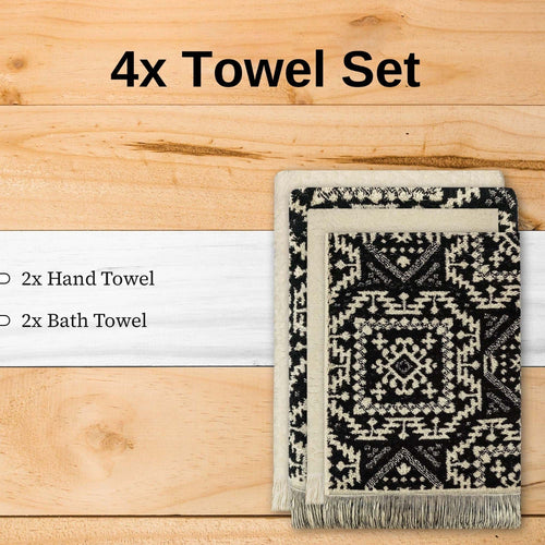 OLIVIA ROCCO 4 Piece Moroccan Towel Set 100% Cotton 500GSM High Absorbency Bath Towels
