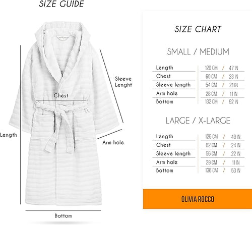 OLIVIA ROCCO Hydro Ribbed Ultra Soft 100% Cotton Hooded Bath Robe With Pockets And Belt
