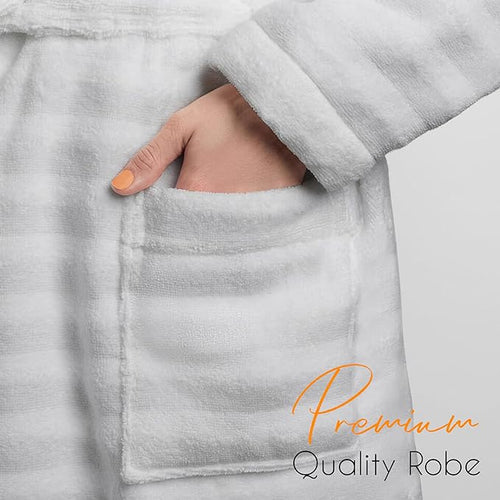 OLIVIA ROCCO Hydro Ribbed Ultra Soft 100% Cotton Hooded Bath Robe With Pockets And Belt
