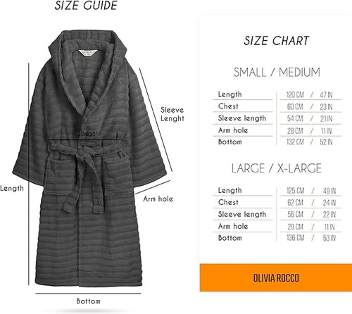 OLIVIA ROCCO Hydro Ribbed Ultra Soft 100% Cotton Hooded Bath Robe With Pockets And Belt