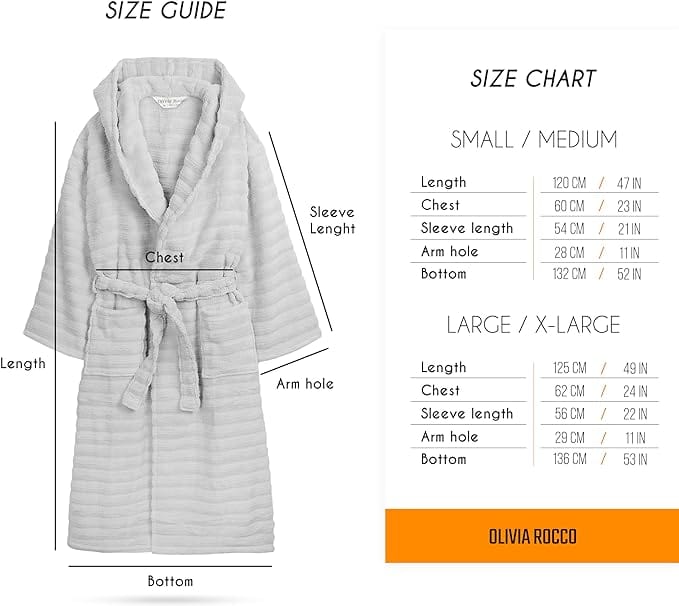 OLIVIA ROCCO Hydro Ribbed Ultra Soft 100% Cotton Hooded Bath Robe With Pockets And Belt