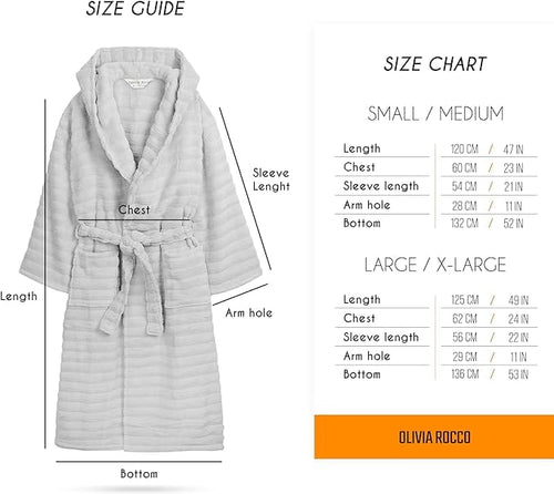OLIVIA ROCCO Hydro Ribbed Ultra Soft 100% Cotton Hooded Bath Robe With Pockets And Belt